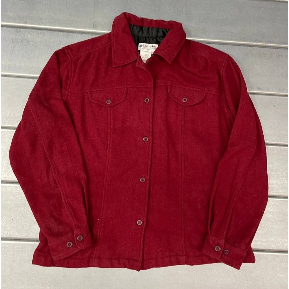 Vintage Columbia Button Up Jacket Womens XL‎ Red Wool Blend Lined